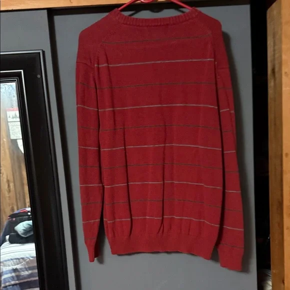 Roundtree & Yorke Red and Gray Striped Crewneck Sweater - Picture 2 of 3